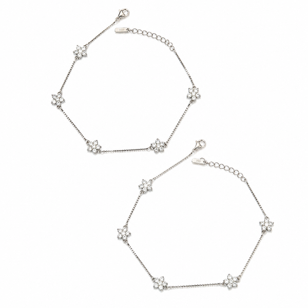 Floral Crystal Anklet Set- 925 sterling silver