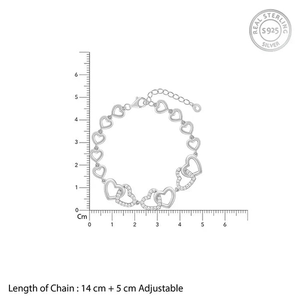 Interlocked Heart Duo Bracelet in Silver Finish