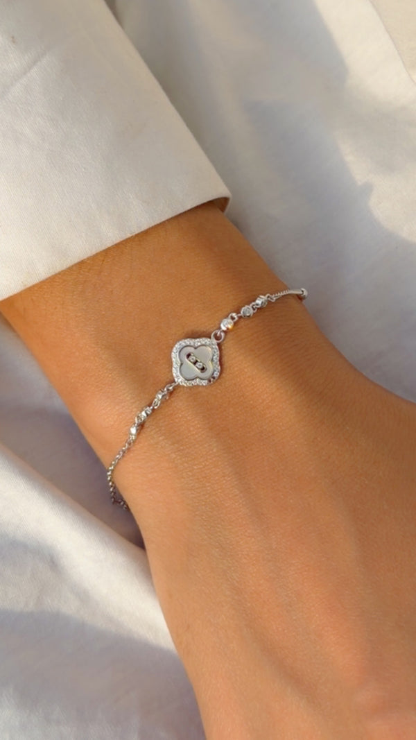 Clover Lock Charm 925 sterling Silver Bracelet