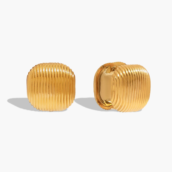 Gold-Toned Ribbed Statement Stud Earrings