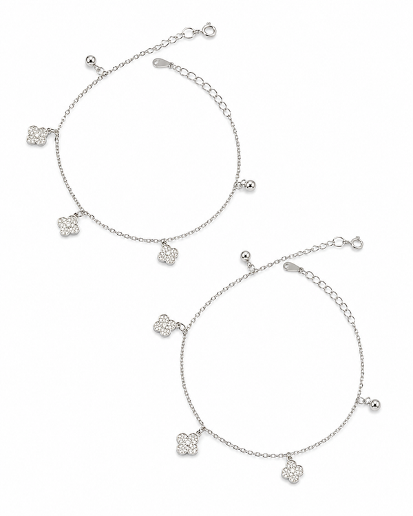 Crystal Clover Anklet Set - 925 sterling silver