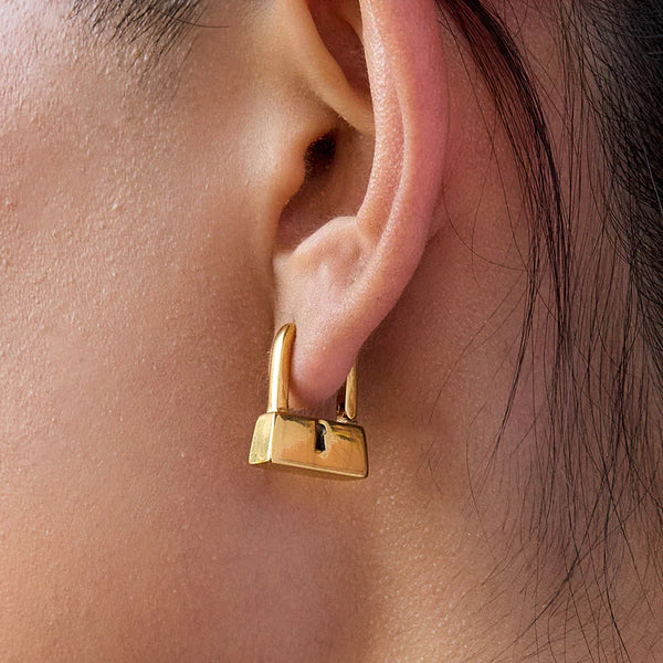 Gold-Toned Padlock Dangle Earrings