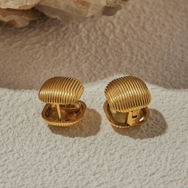 Gold-Toned Ribbed Statement Stud Earrings
